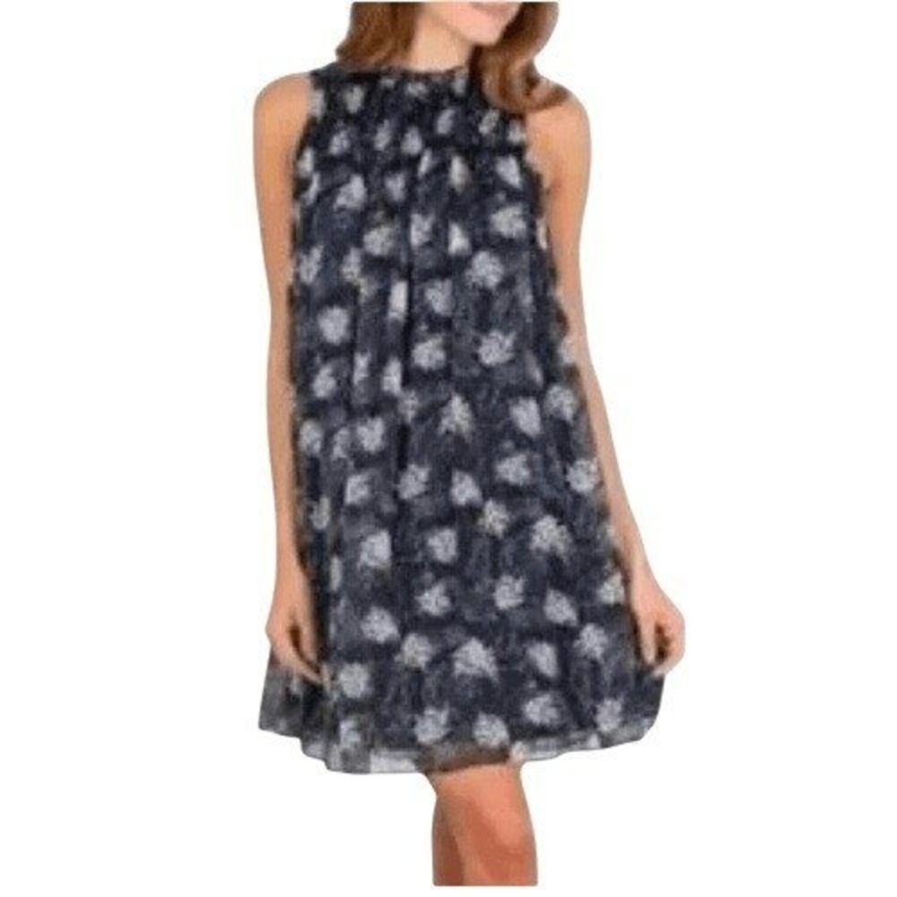 JOIE Limited Edition Blue Baltic Print Smocked High Neck Dress NWOT Size L